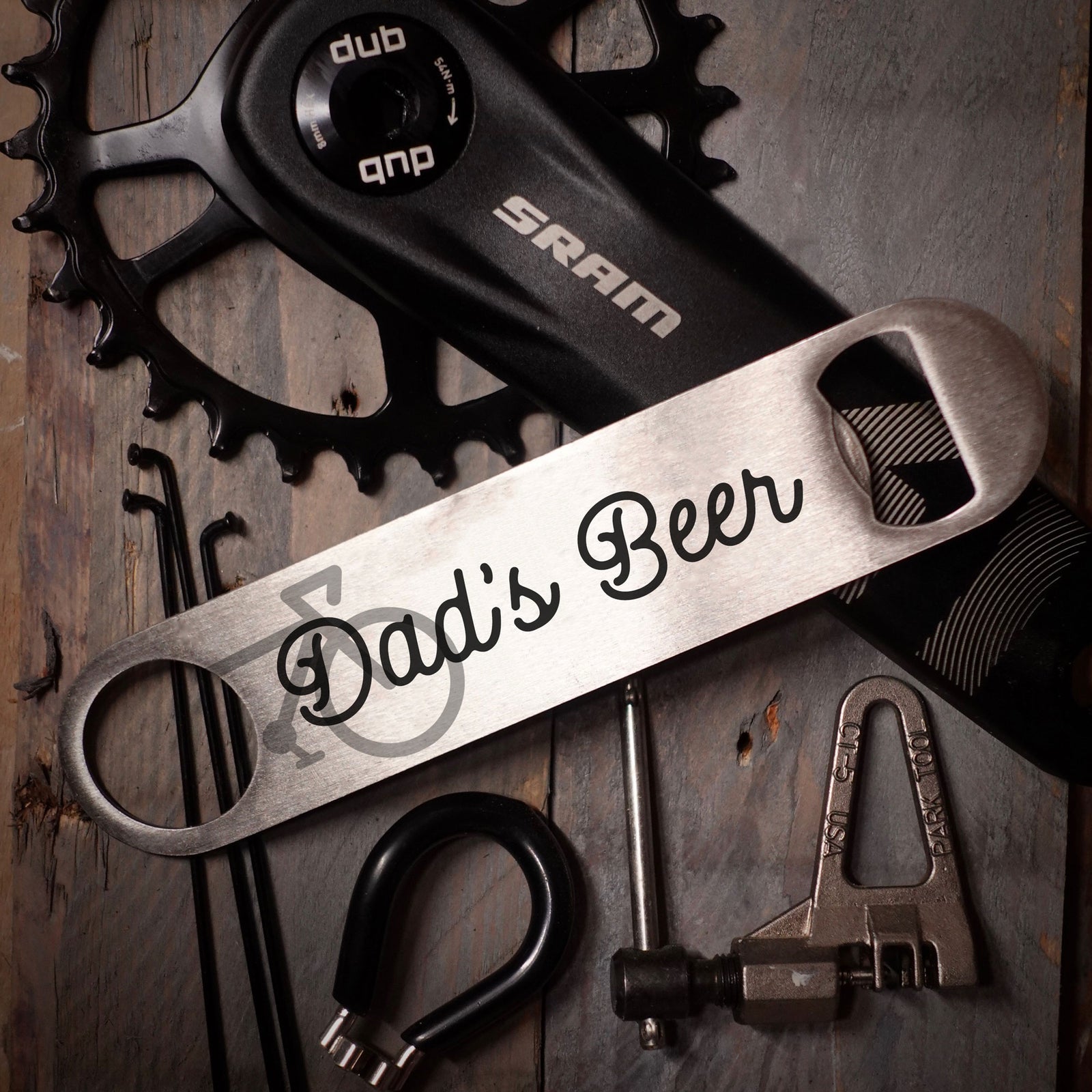 Dad's Beer Stainless Bike Bottle Opener