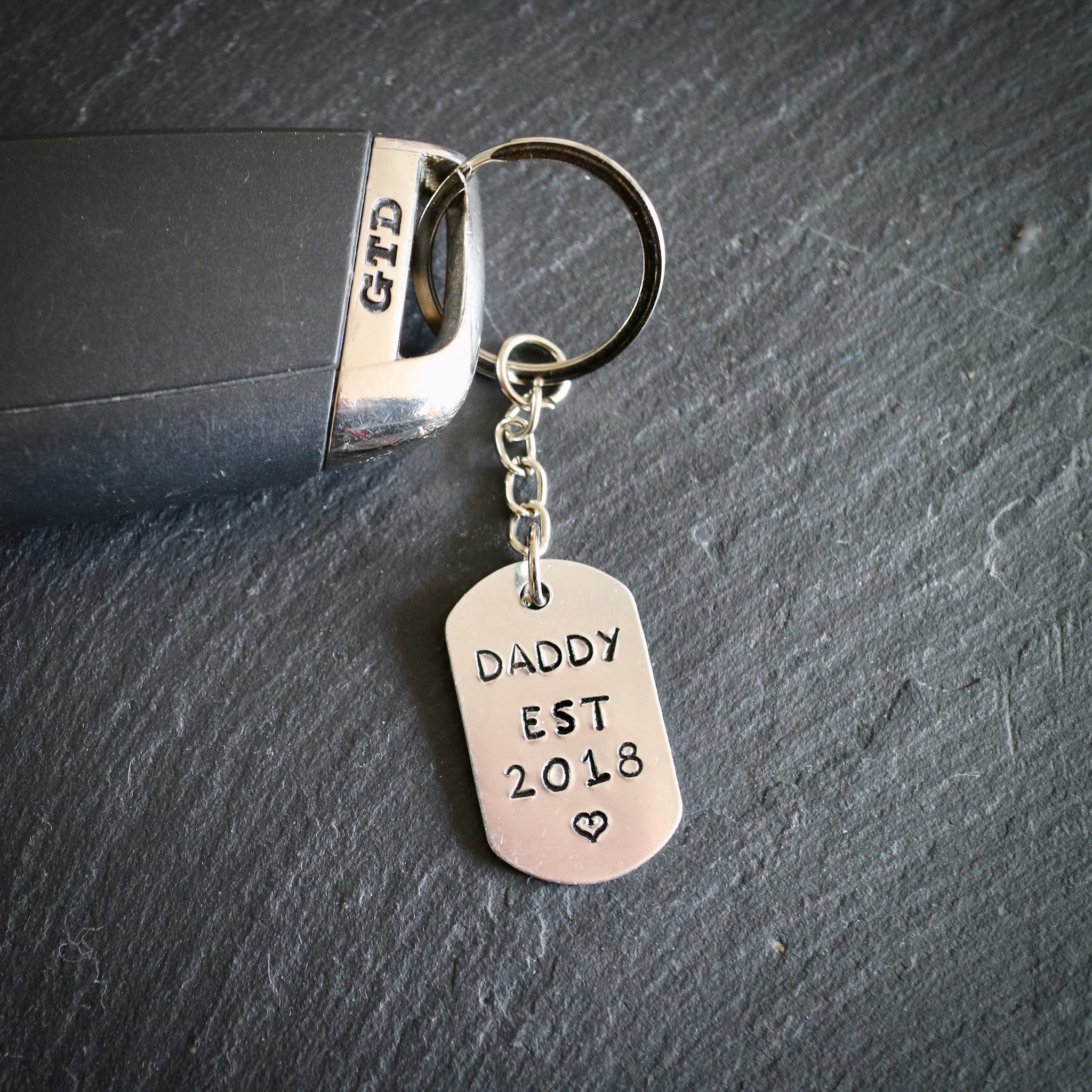 Hand Stamped Daddy Year Personalised Keyring EllieBeanPrints