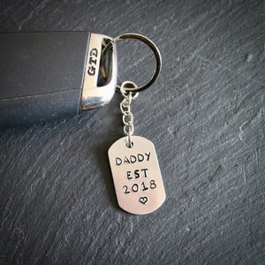 Hand Stamped Daddy Est. Year Personalised Keyring