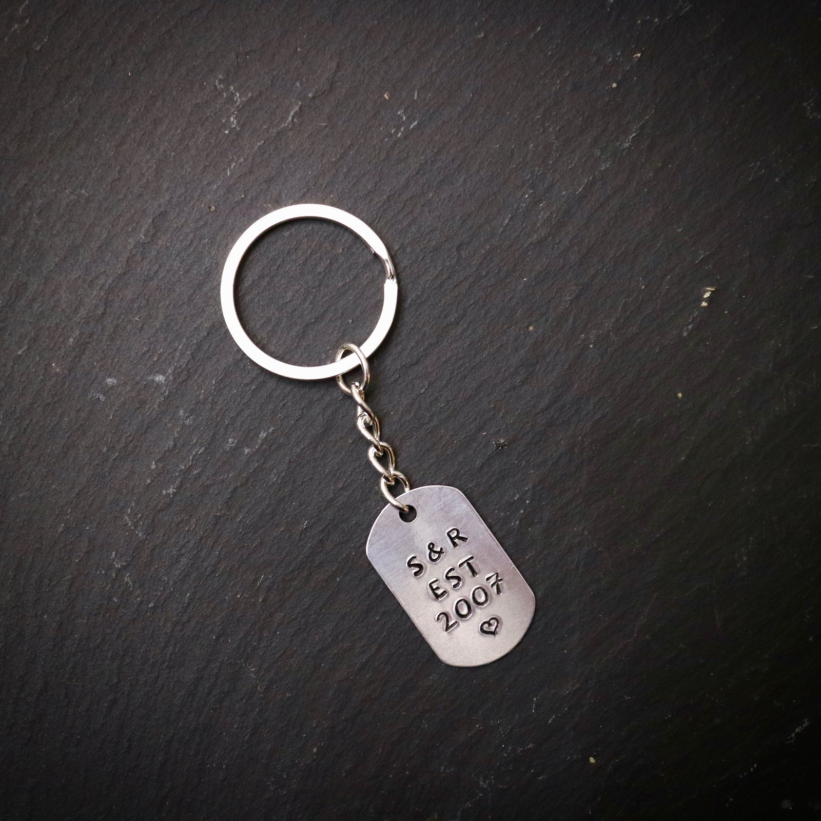 "Est. Year & Initials" Custom Hand-Stamped Keyring – Ideal Personalised Gift for Celebrating Life's Milestones
