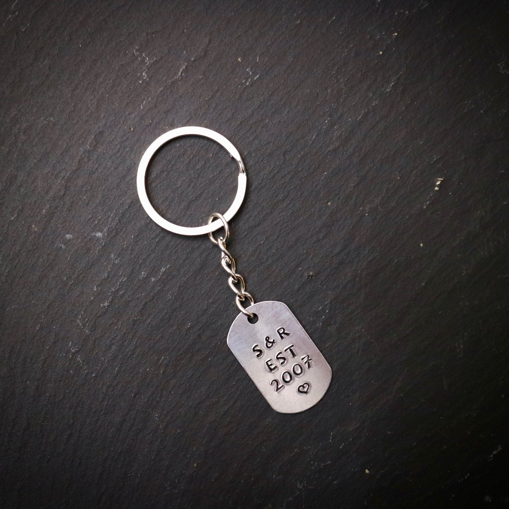 "Est. Year & Initials" Custom Hand-Stamped Keyring – Ideal Personalised Gift for Celebrating Life's Milestones