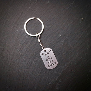 Hand Stamped Est. Year Mr and Mrs Personalised Keyring