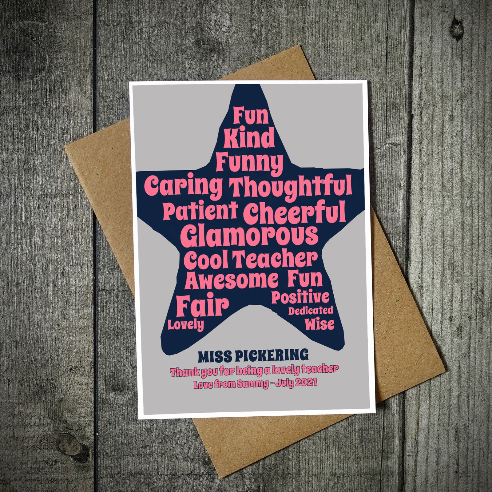 Funky Star Teacher Personalised Teacher Card