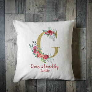 Personalised Grandma Is Loved By Cushion Cover - Roses