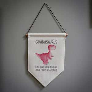 Grandmasaurus Dinosaur Linen Pennant Flag
