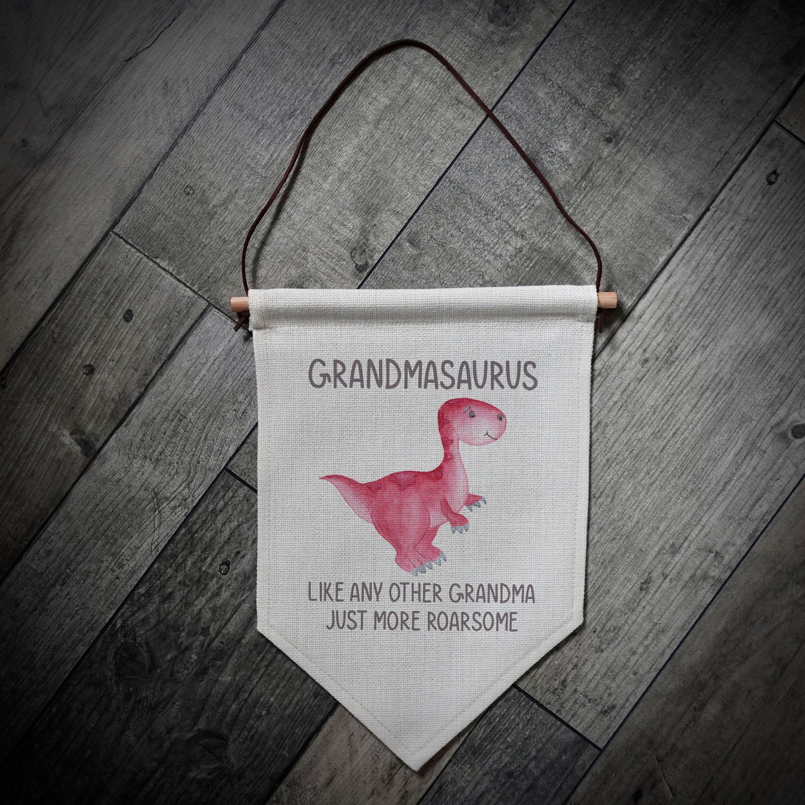 Grandmasaurus Dinosaur Linen Pennant Flag