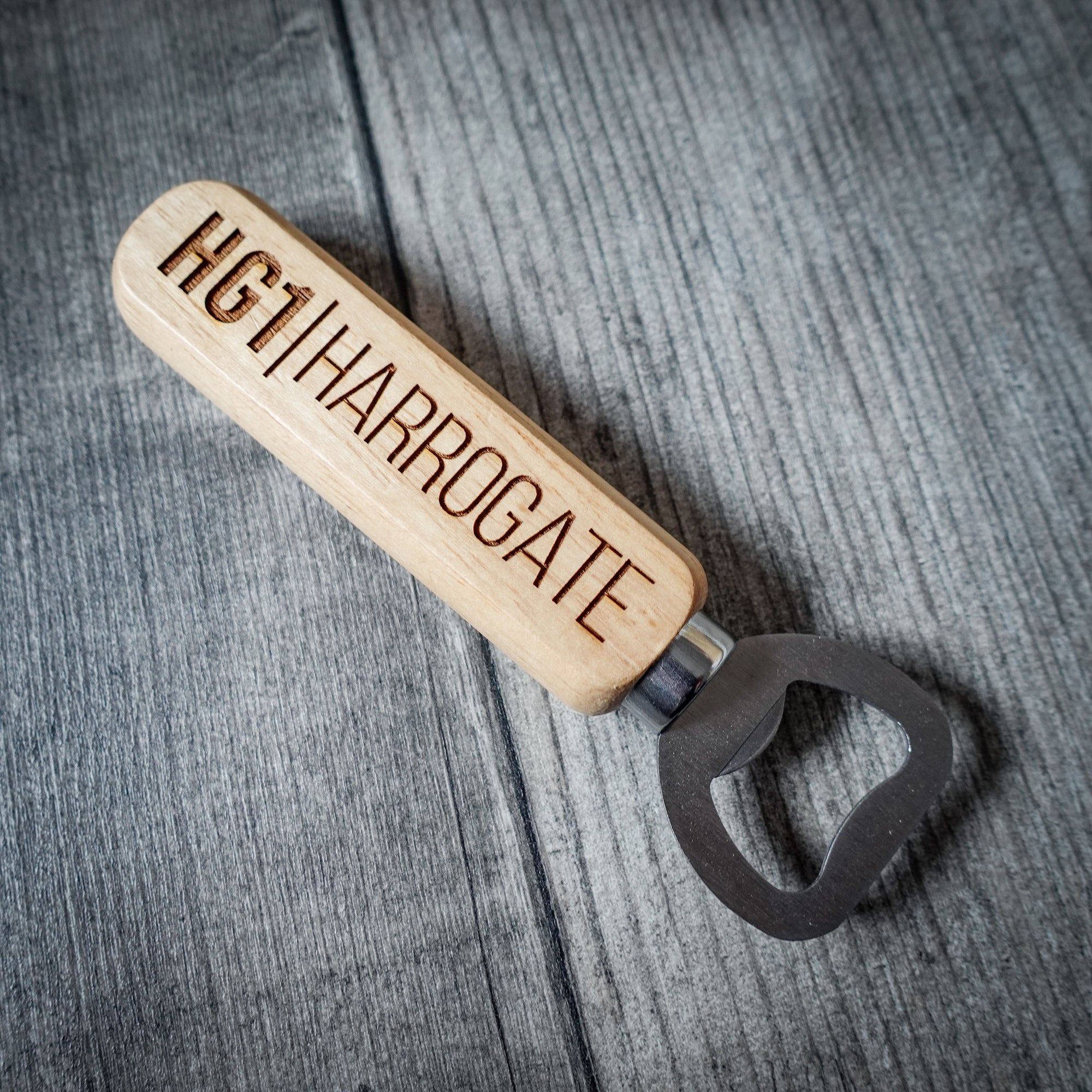 HG1 Personalised Postcode Wooden Bottle Opener