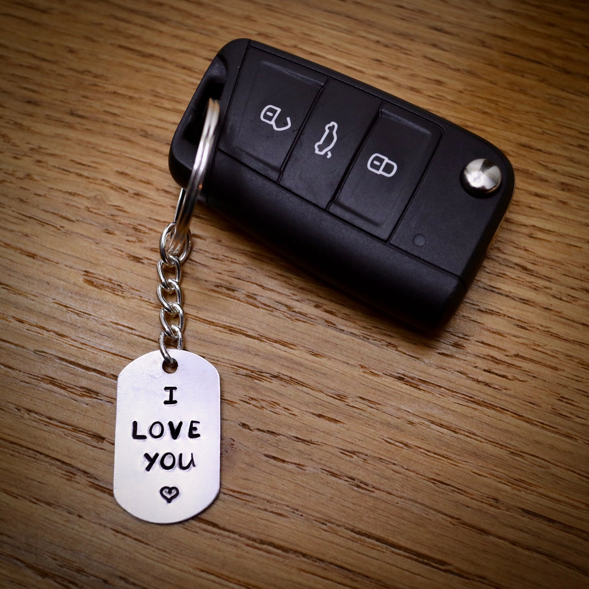 I Love You' Hand-Stamped Aluminium Dog-Tag Keyring