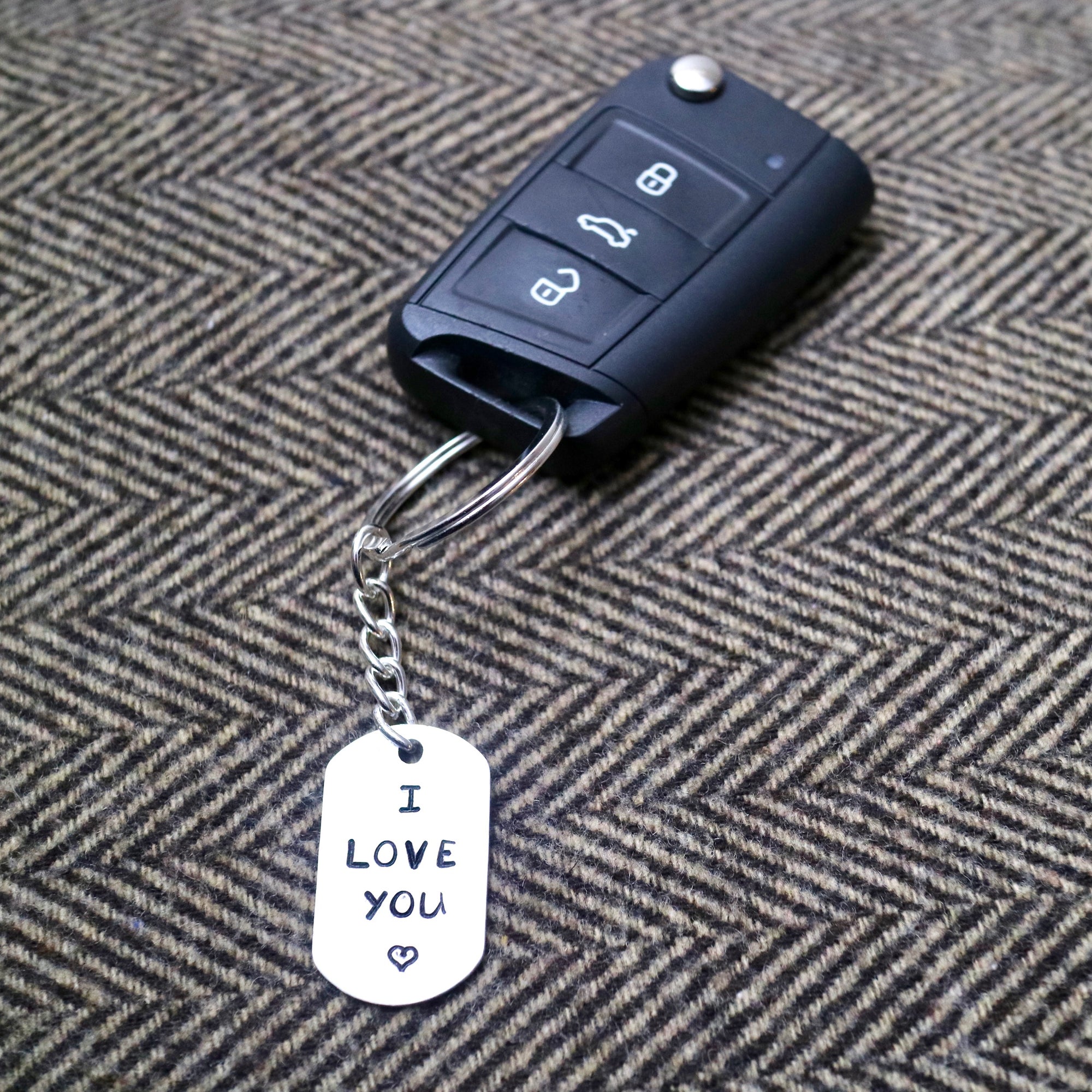 I Love You' Hand-Stamped Aluminium Dog-Tag Keyring