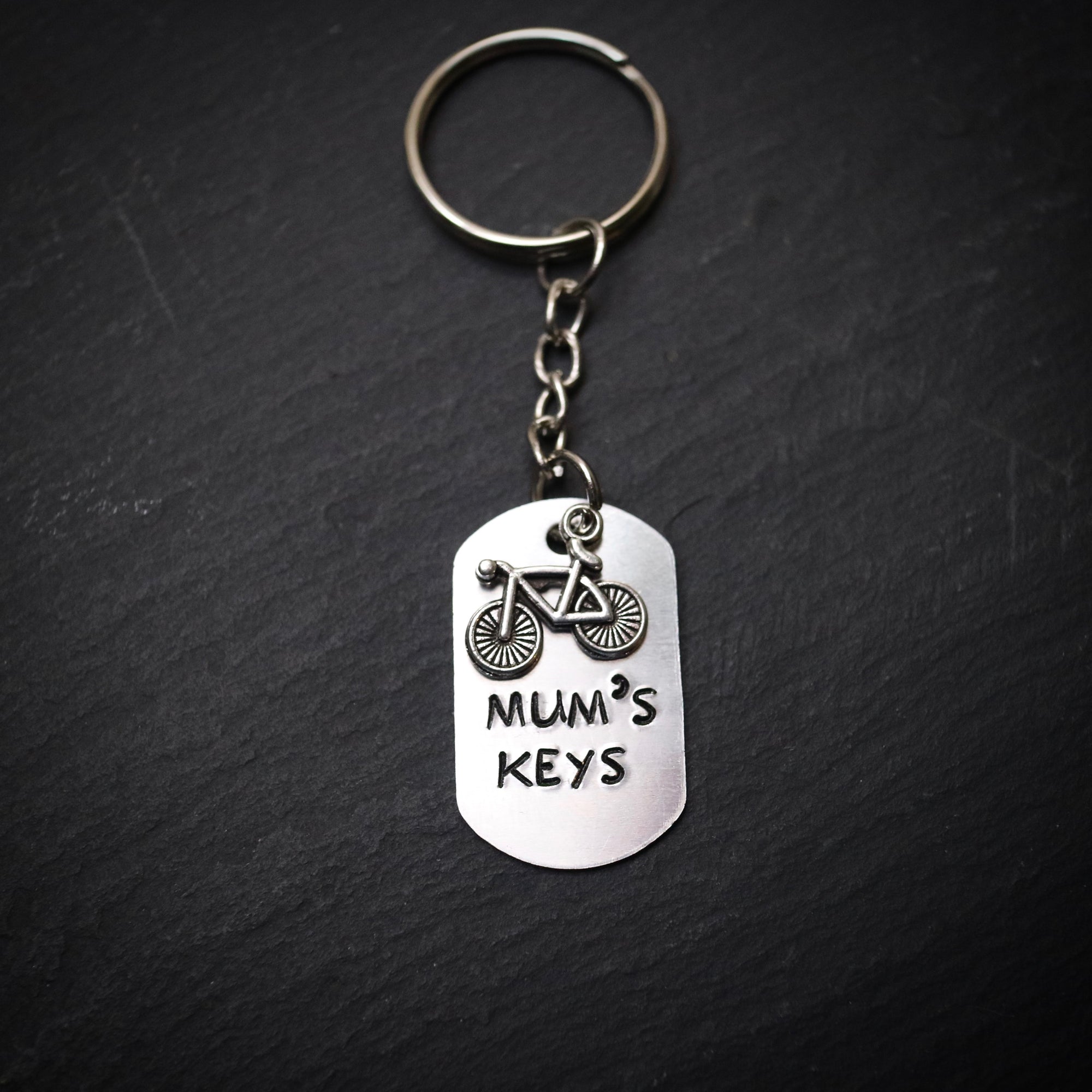 Mum's Keys Bike Hand Stamped Keyring