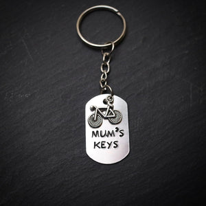 Mum's Keys Bike Hand Stamped Keyring