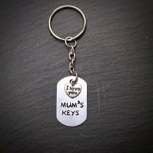 Mum's Keys I Love You Charm Hand Stamped Keyring