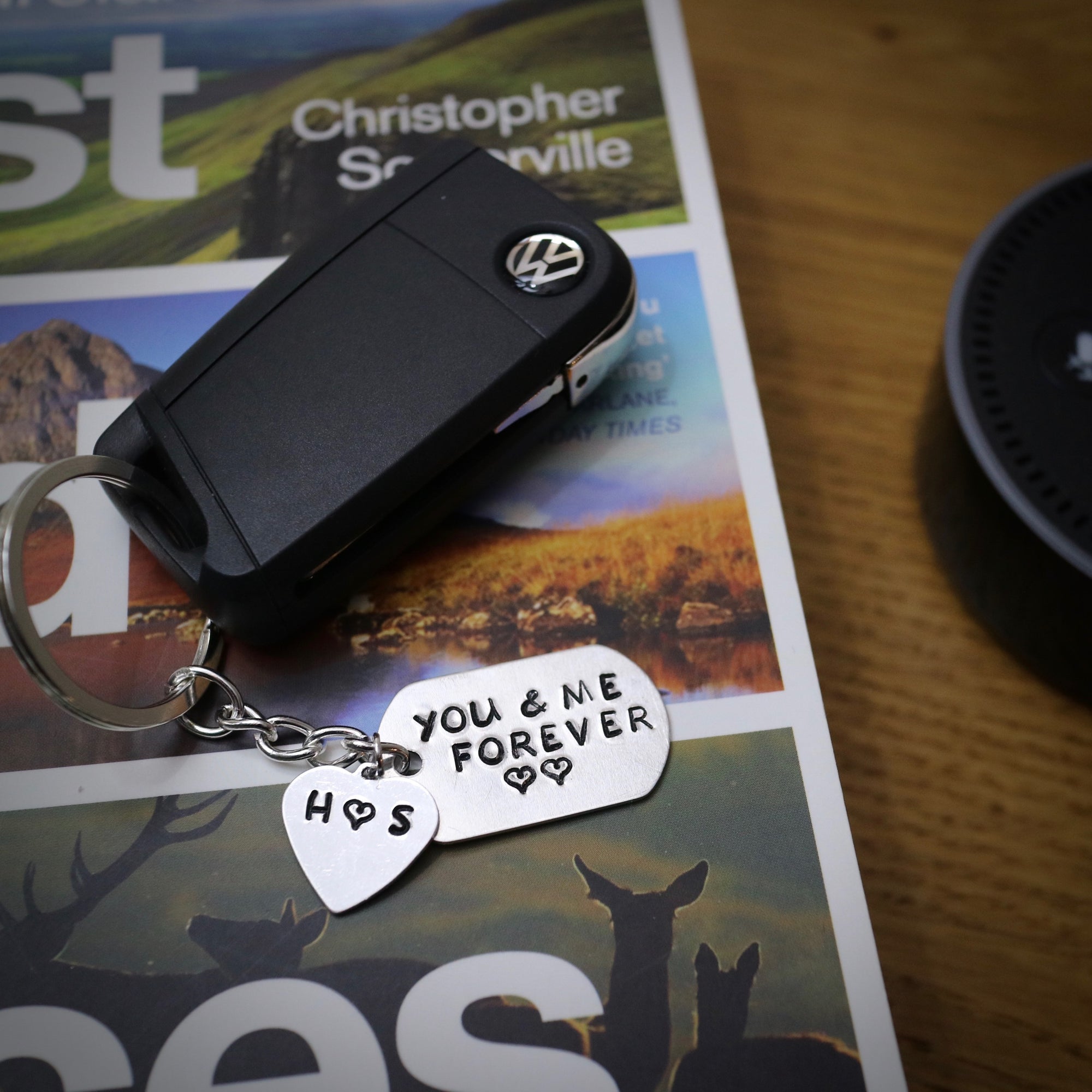 "You & Me Forever" Customisable Hand-Stamped Aluminium Heart Keyring