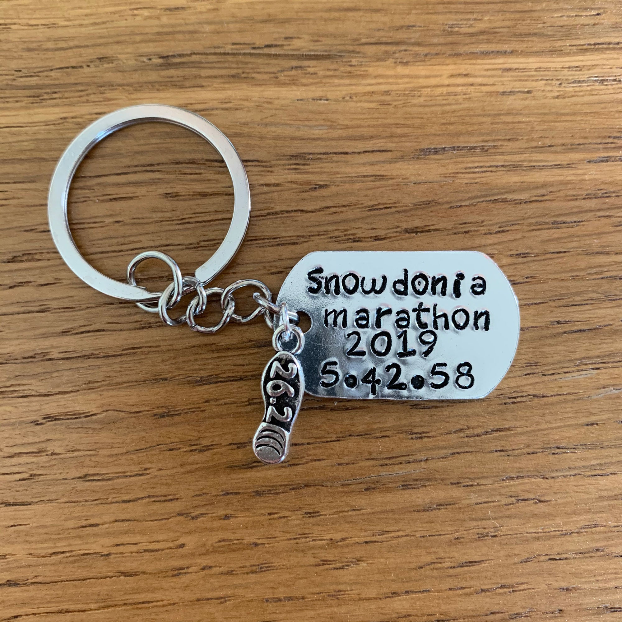 Hand Stamped Personalised Running Finishers Chip Time Keyring