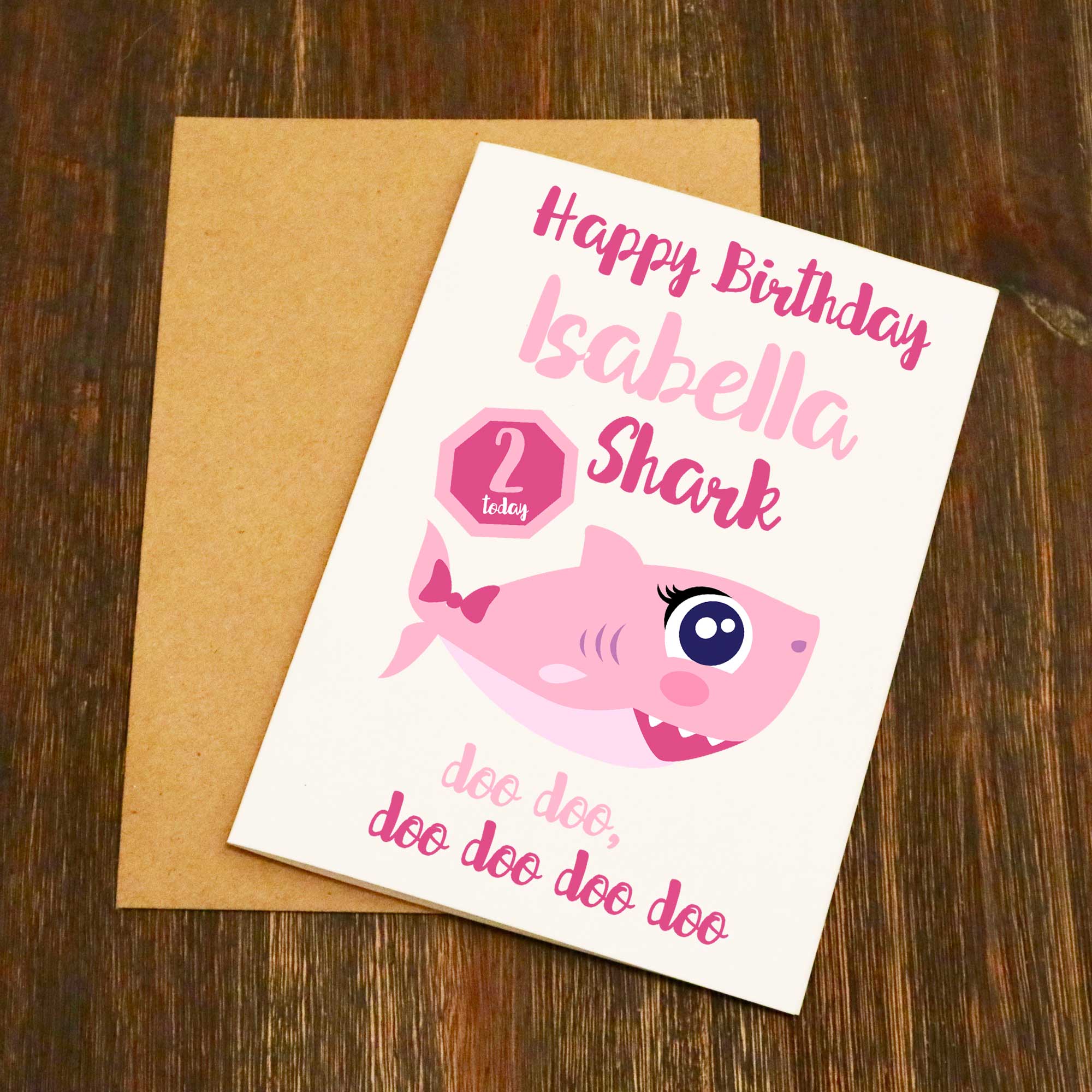 Personalised Baby Shark Doo Doo Doo Birthday Card (Pink)