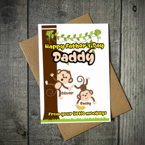 Personalised Happy Father's Day From Your Little Monkeys Card