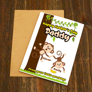 Personalised Happy Father's Day From Your Little Monkeys Card