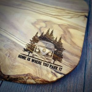 Home Is Where You Park It Camper Van Chopping Board - Olive Wood