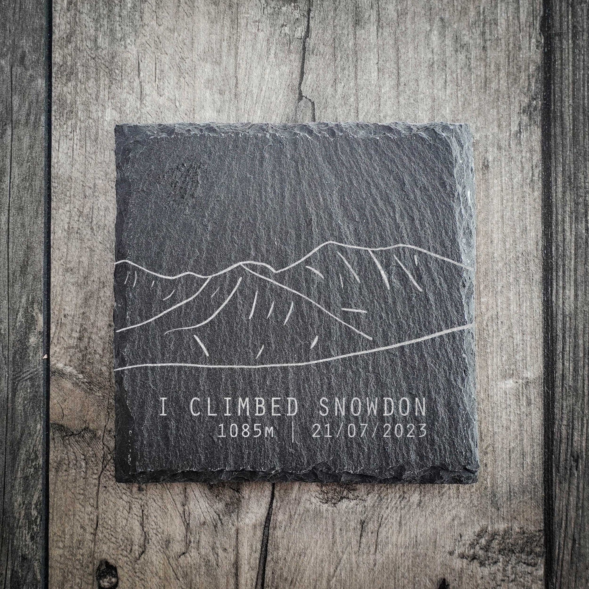 Personalised I Climbed Snowdon Slate Summit Coaster