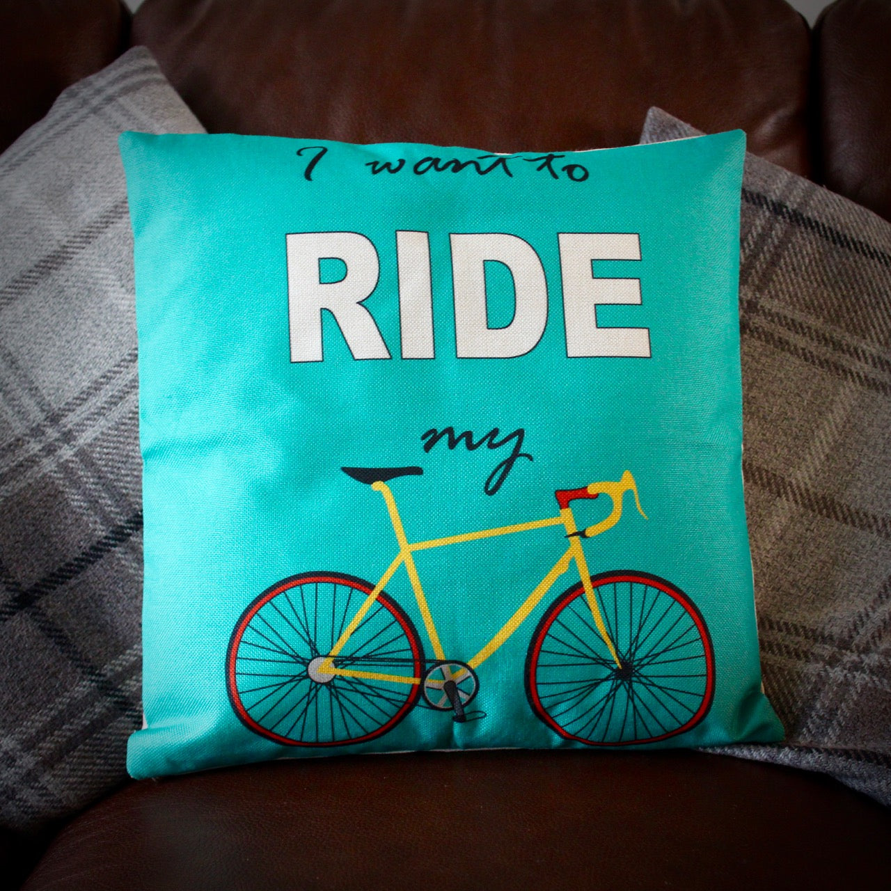 I Want To Ride My Bike Cushion Cover - Turquoise