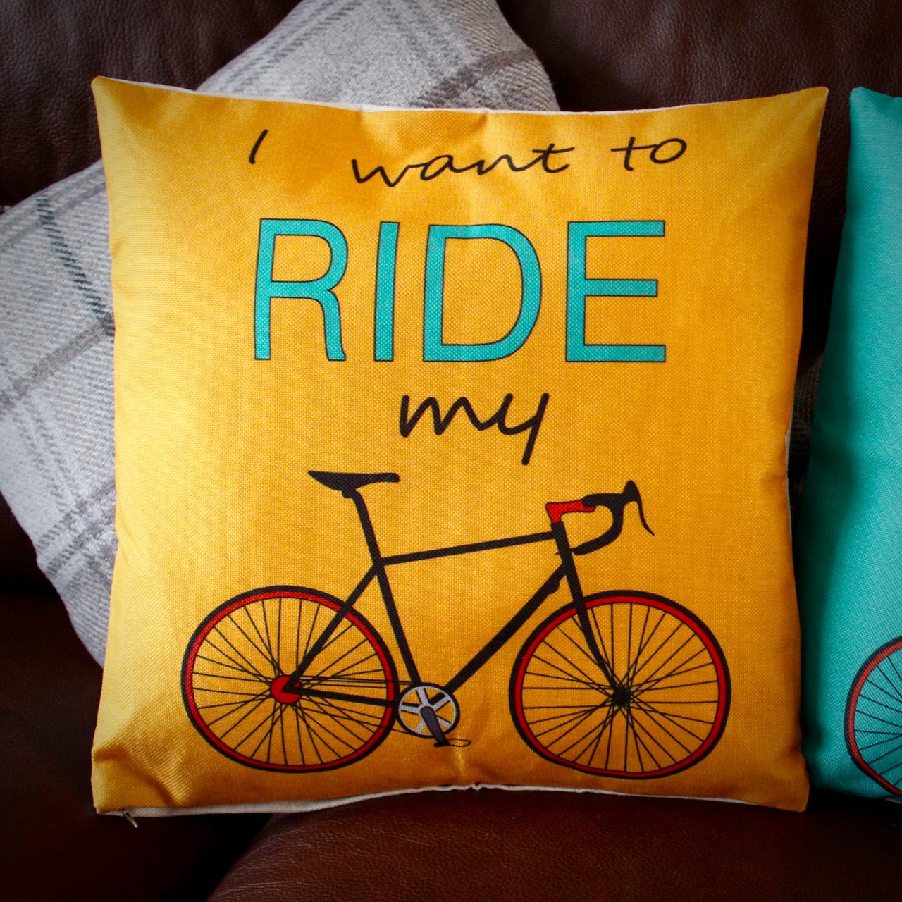 I Want To Ride My Bike Cushion Cover - Mustard