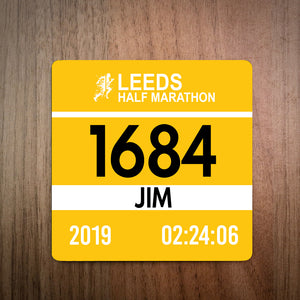 Personalised Leeds Half Marathon Bib Coaster