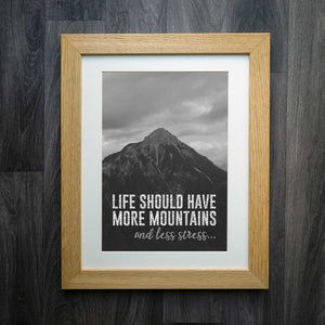 Life Should Have More Mountains & Less Stress: A Black and White Austrian Mountain Print