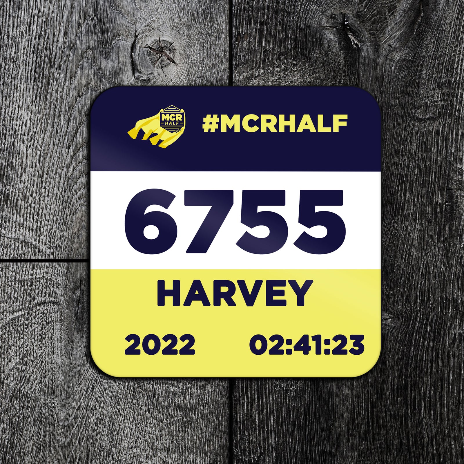 Personalised Manchester Half Marathon Race Bib Coaster 2022
