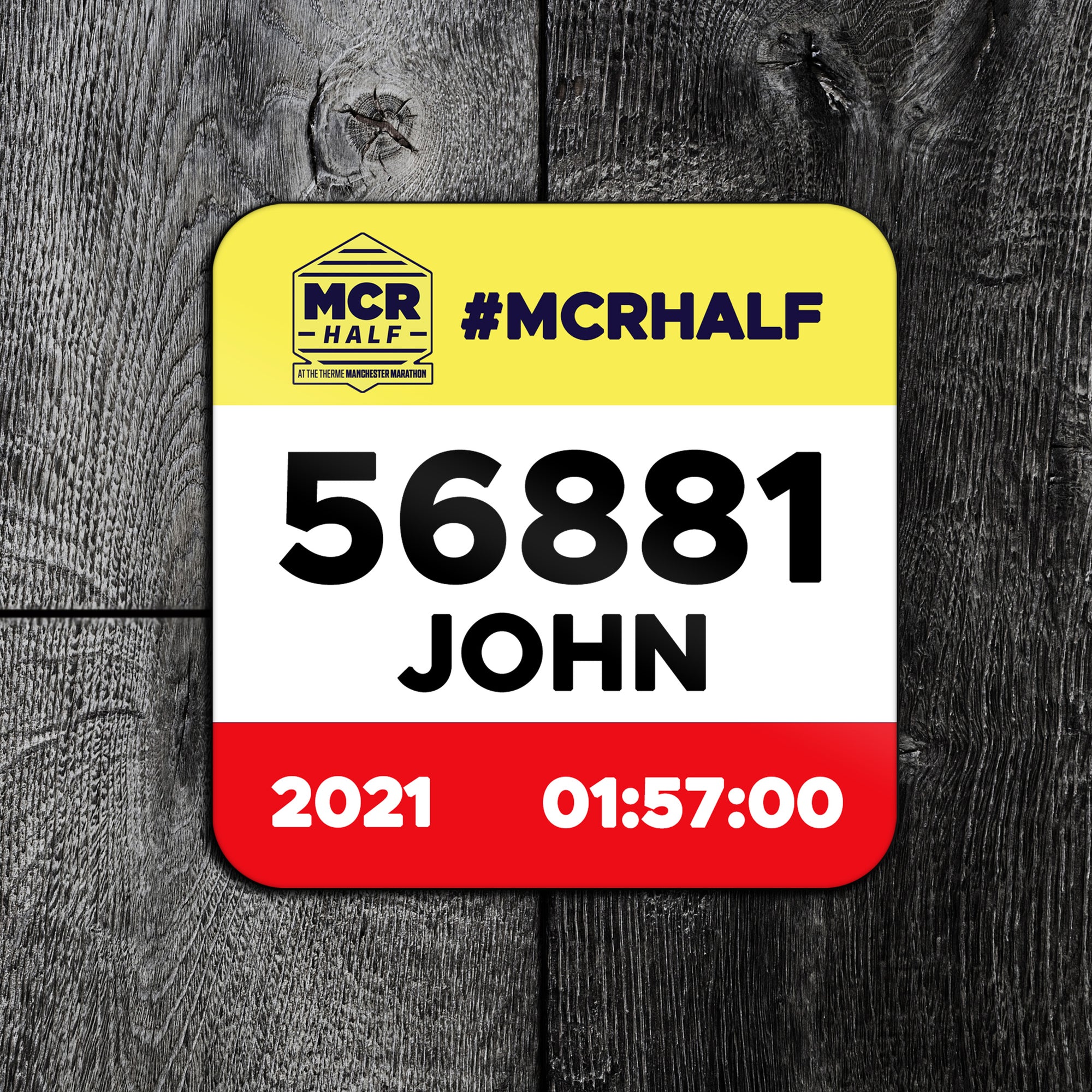 Personalised Manchester Half Marathon Race Bib Coaster 2021