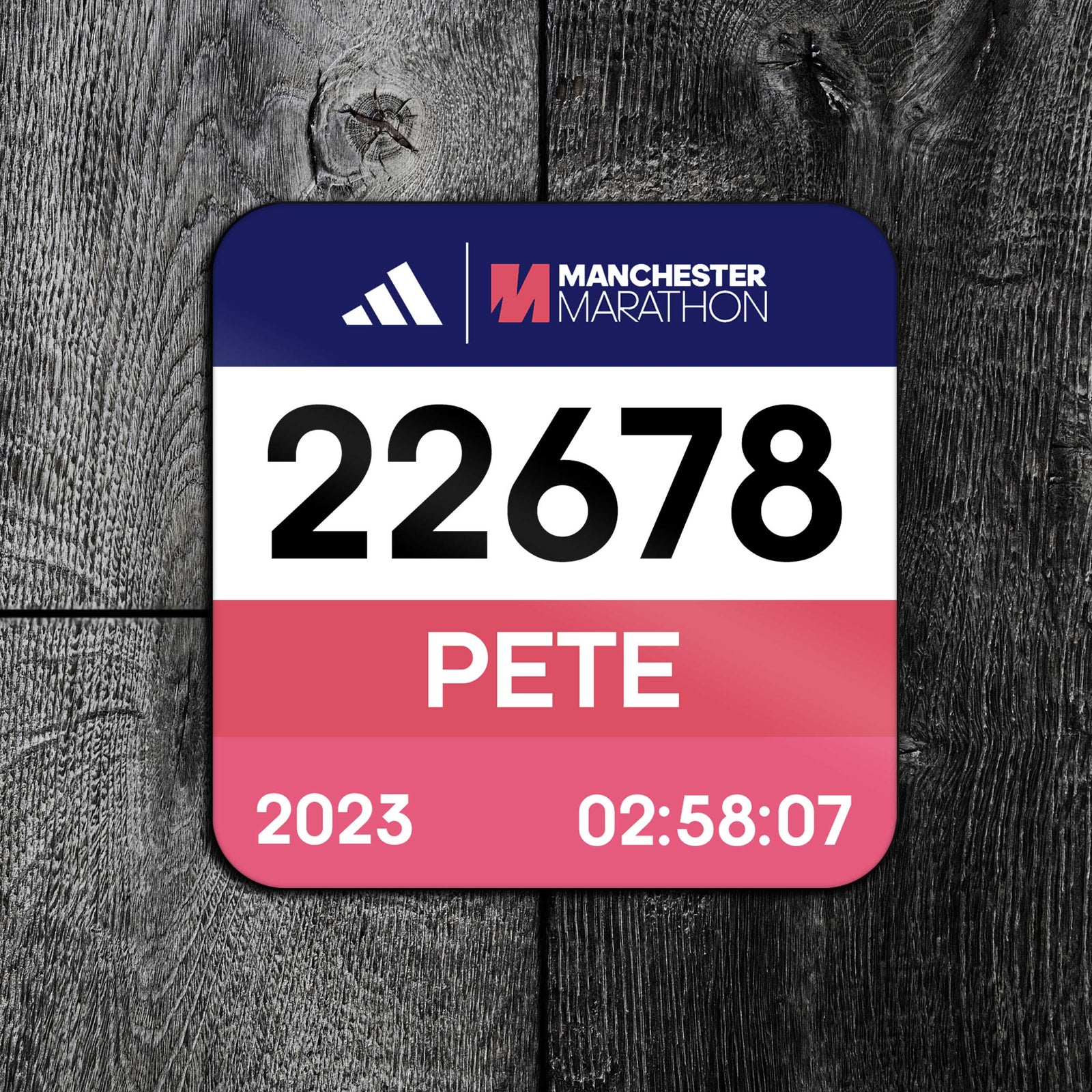 Personalised Manchester Marathon Race Bib Coaster 2023