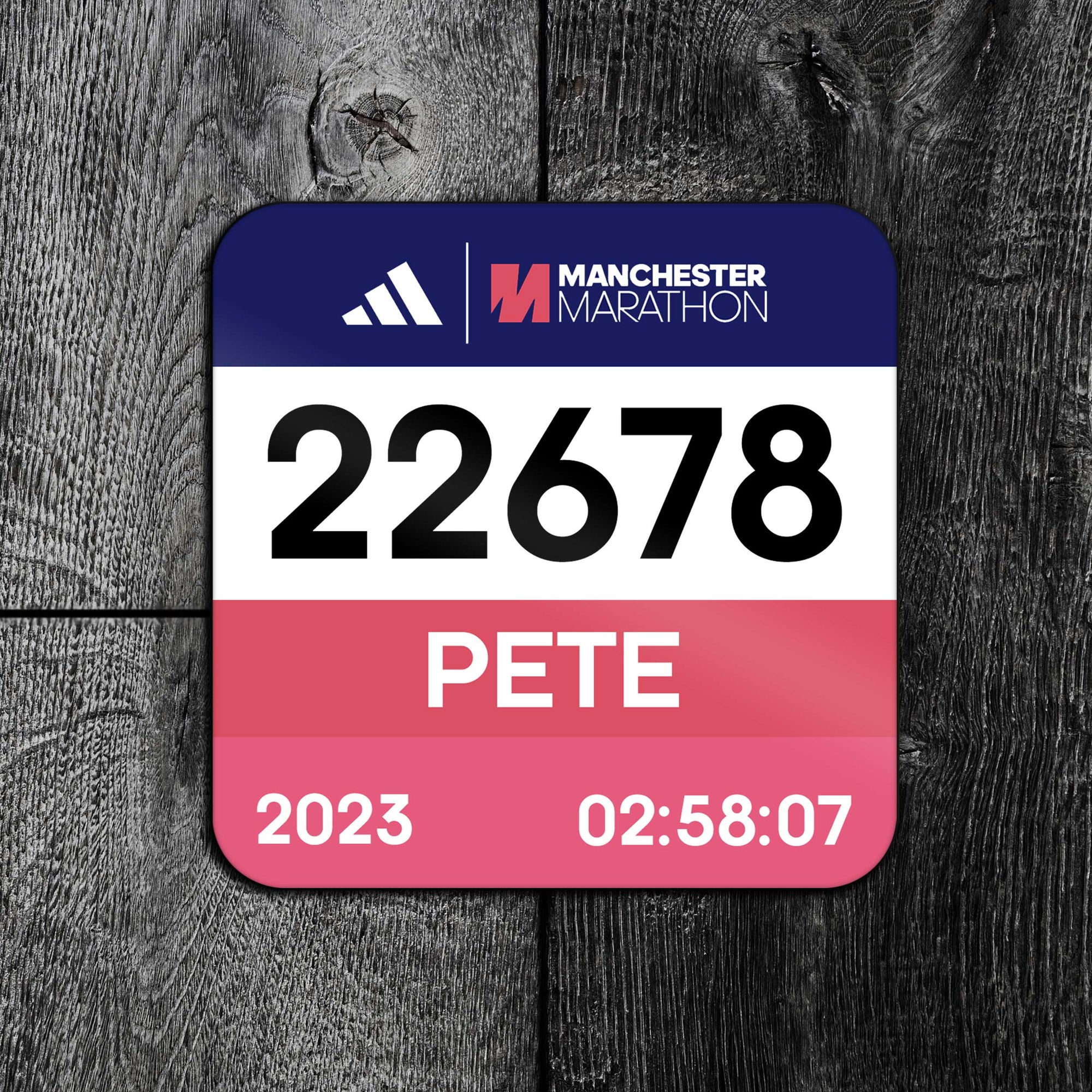 Personalised Manchester Marathon Race Bib Coaster 2023