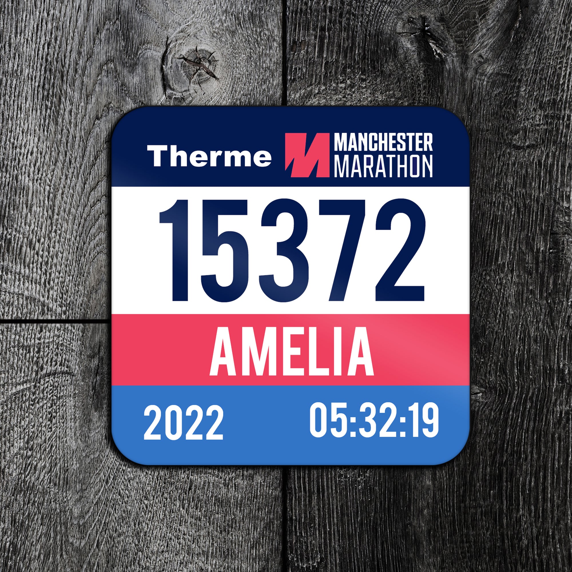 Personalised Manchester Marathon Race Bib Coaster 2022