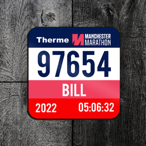 Personalised Manchester Marathon Race Bib Coaster 2022