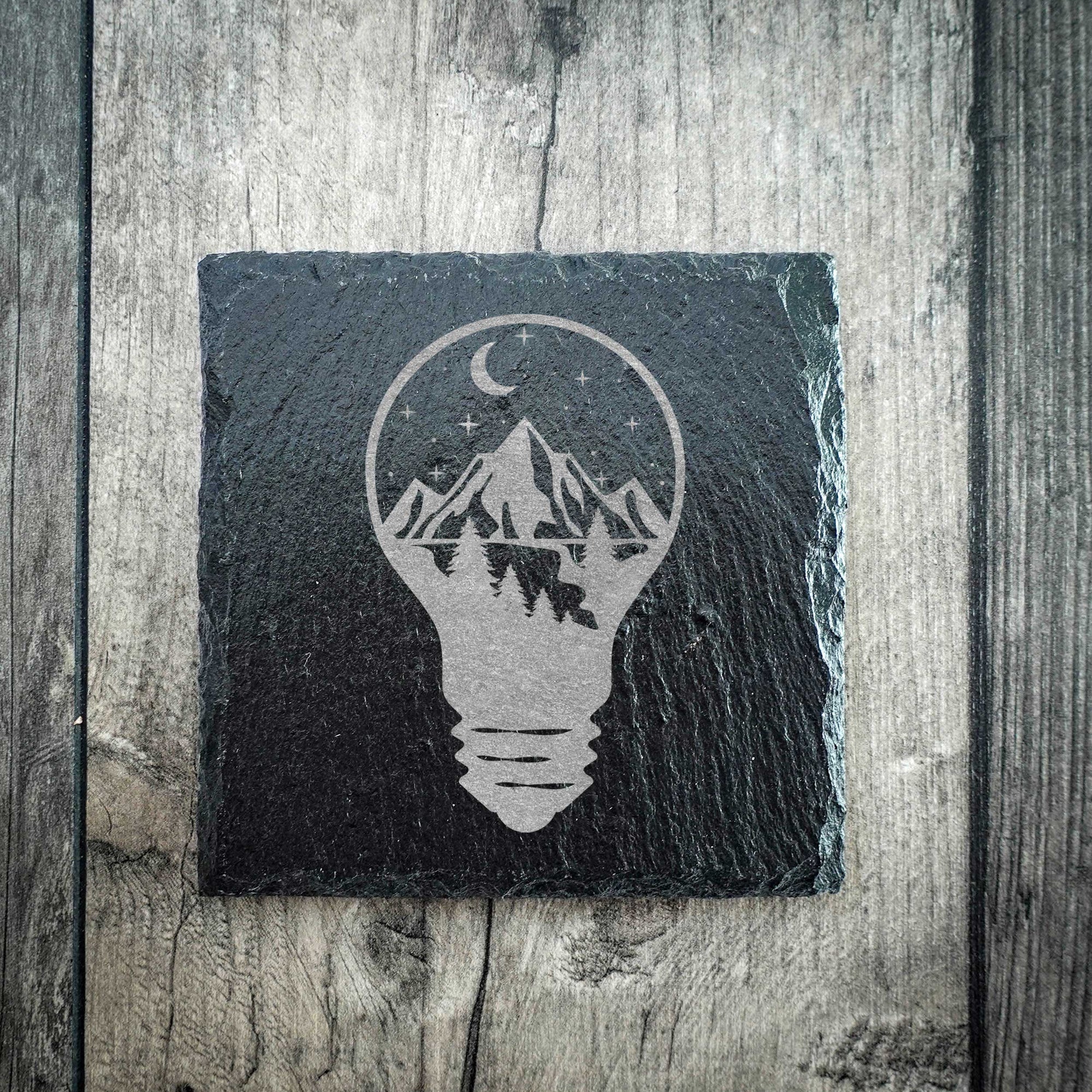 Mountain Lightbulb Thoughts Slate Coaster