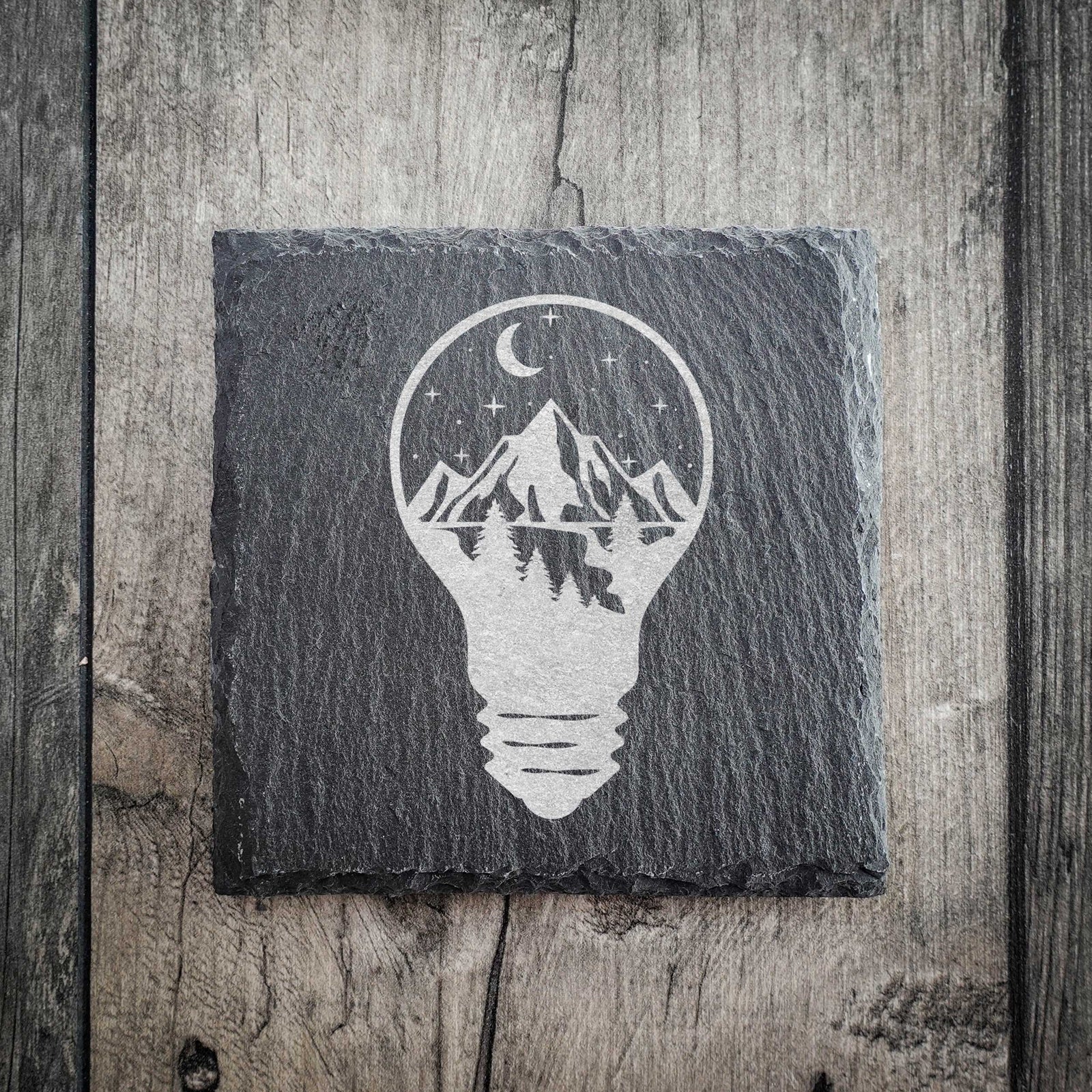 Mountain Lightbulb Thoughts Slate Coaster