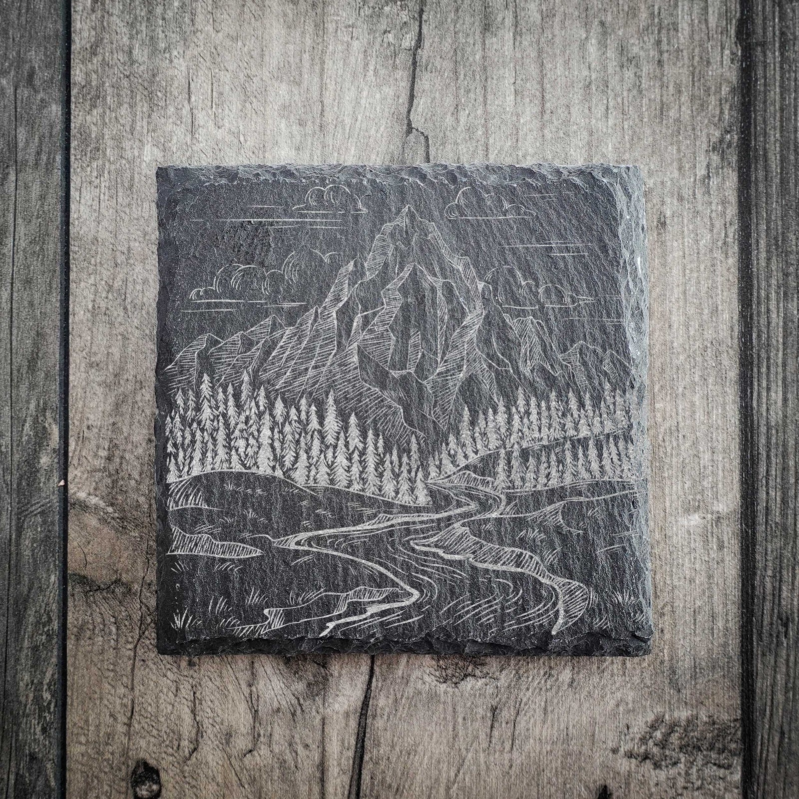 Mountain Sketch Riven Slate Coaster
