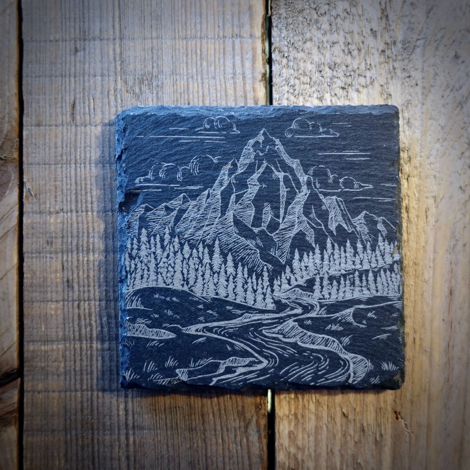 Mountain Sketch Riven Slate Coaster
