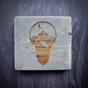 Mountain Lightbulb Thoughts Small Wooden Sign