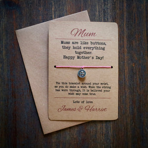 Mums Are Like Buttons Wish Bracelet & Personalised Postcard