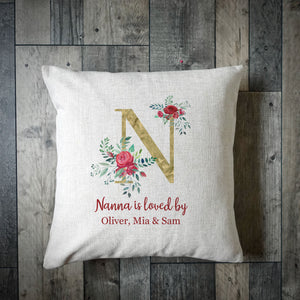 Personalised Grandma Is Loved By Cushion Cover - Roses