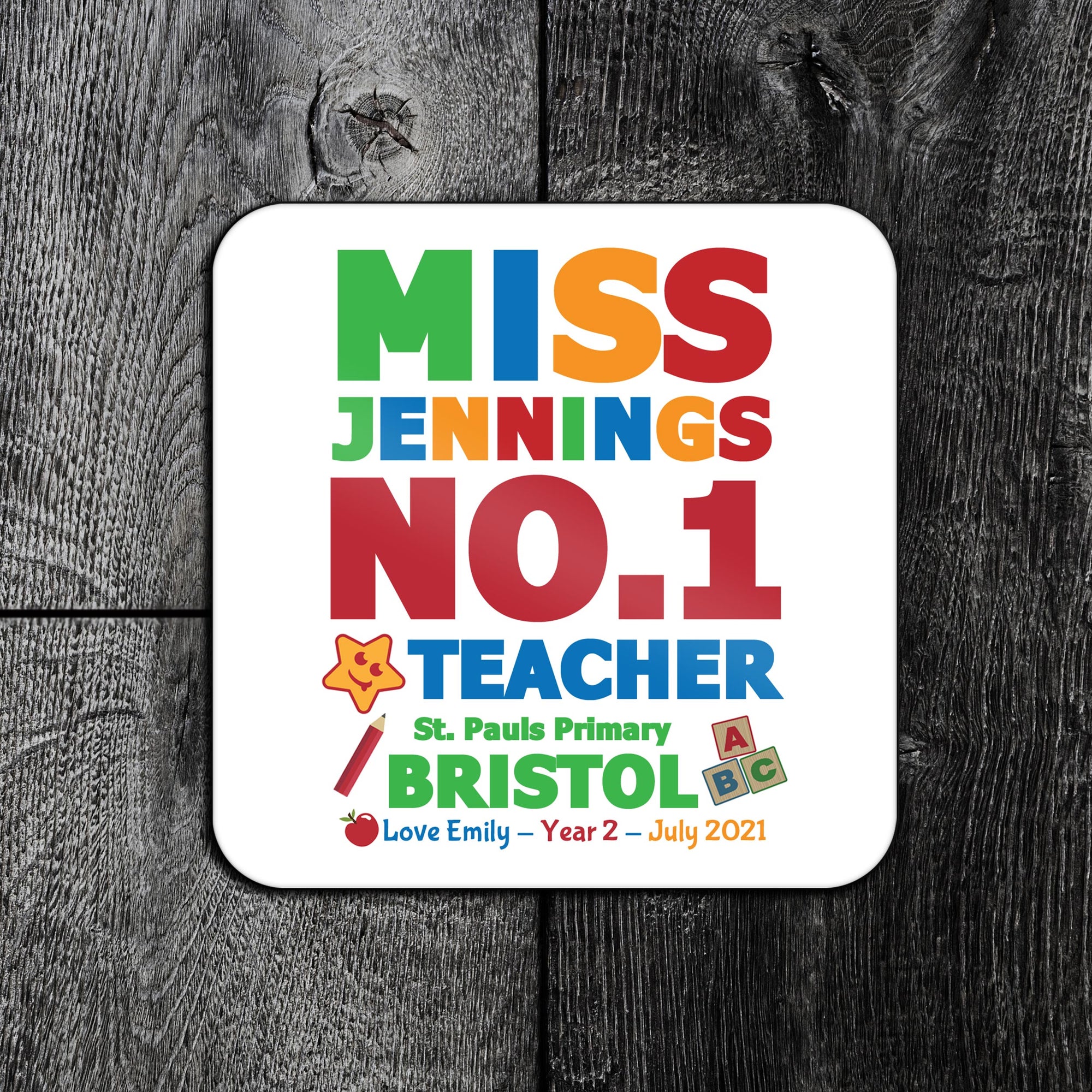 No.1 Teacher Personalised Coaster