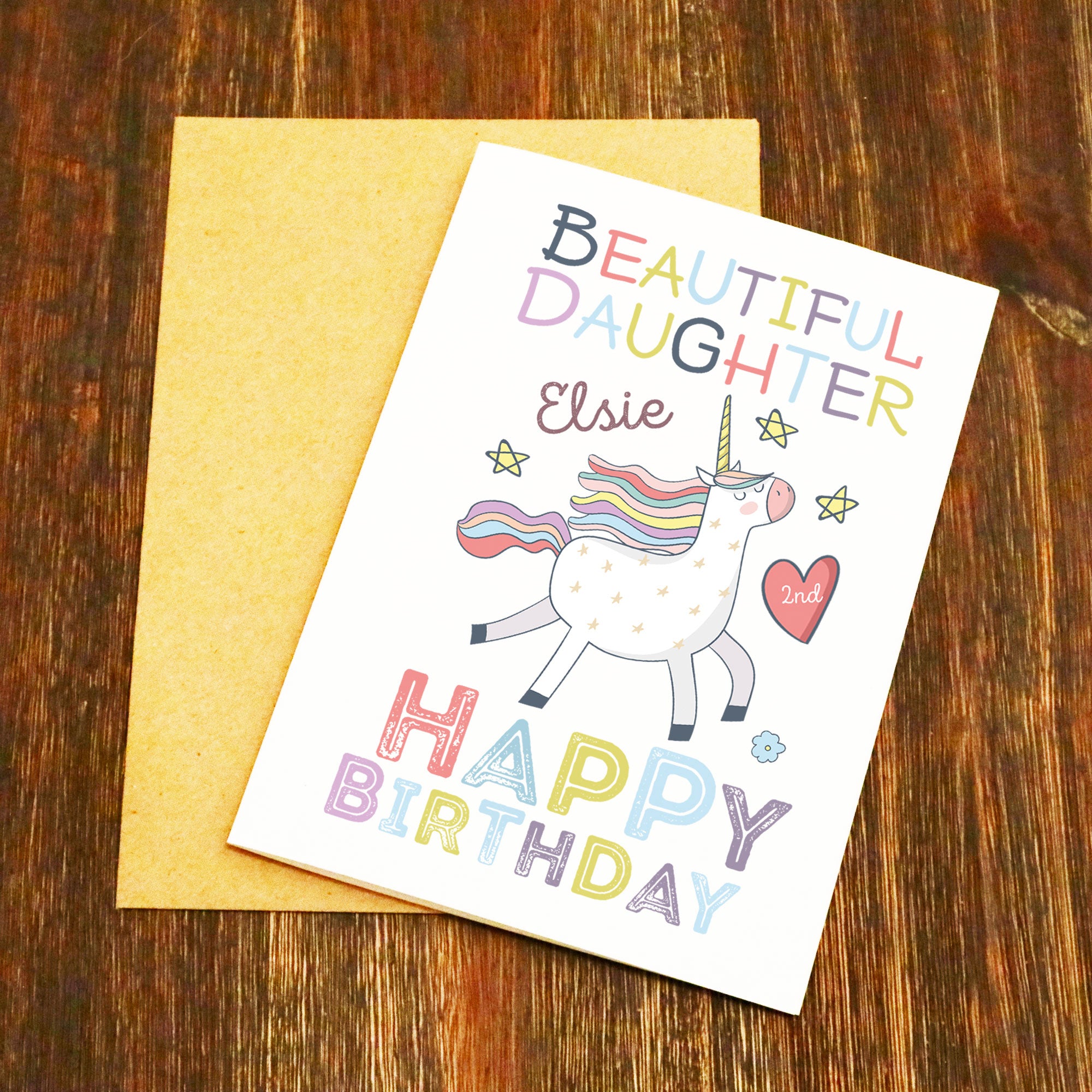 Personalised Beautiful Daughter Unicorn Birthday Card