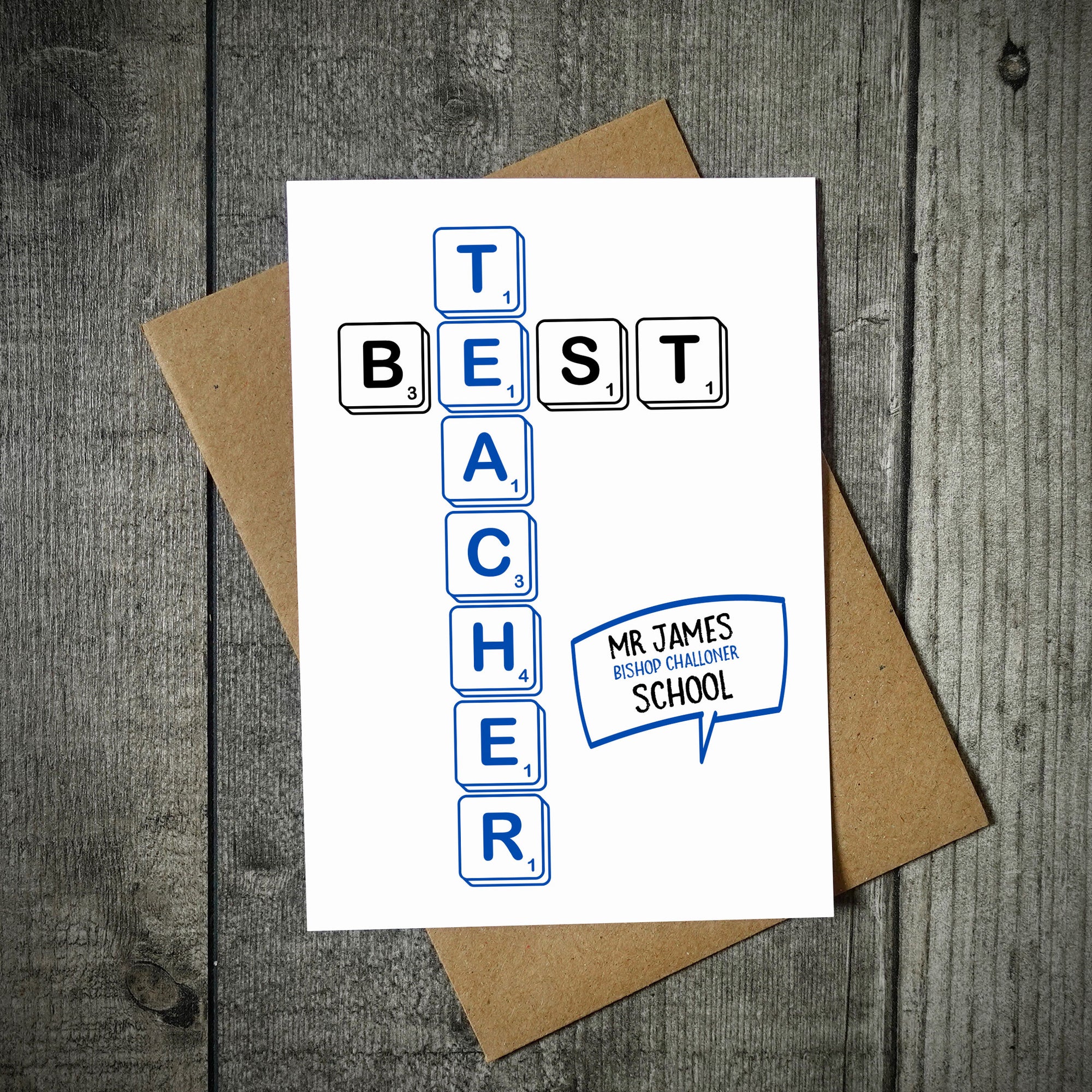 Personalised Best Teacher Scrabble Teacher Card