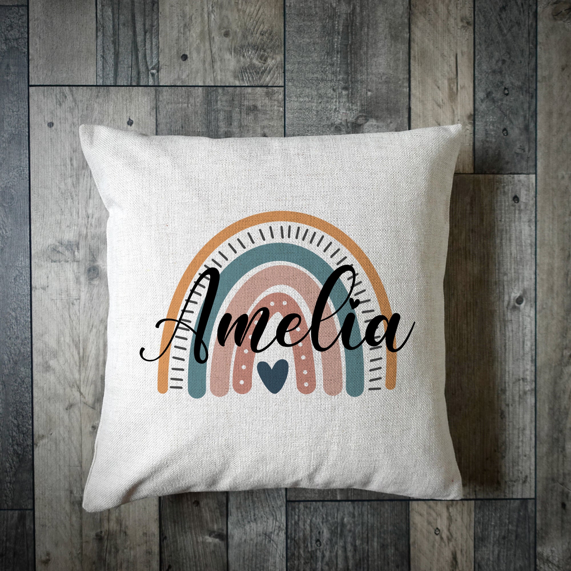 Personalised Boho Heart Rainbow Cushion