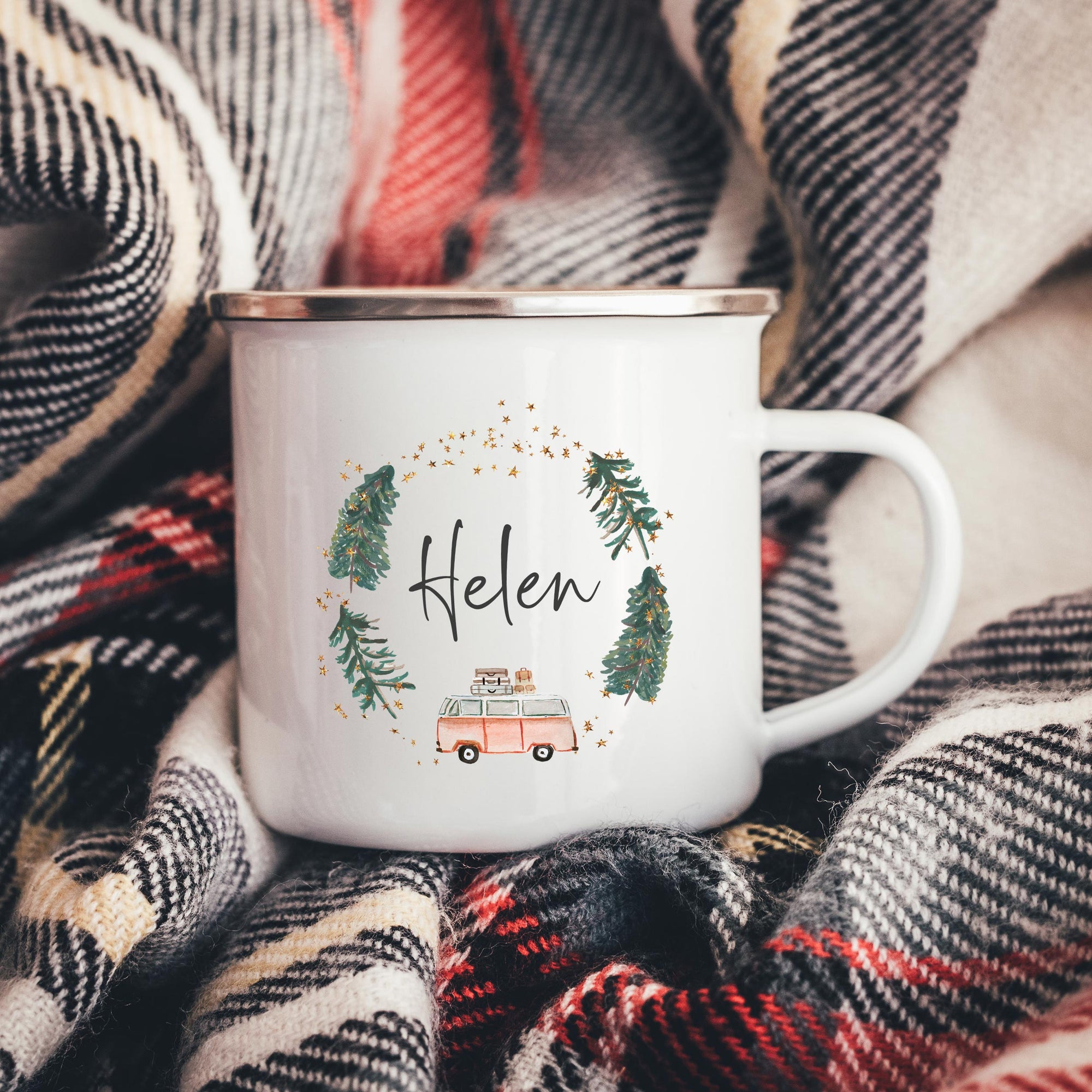 Personalised Script Enamel Campervan Mug