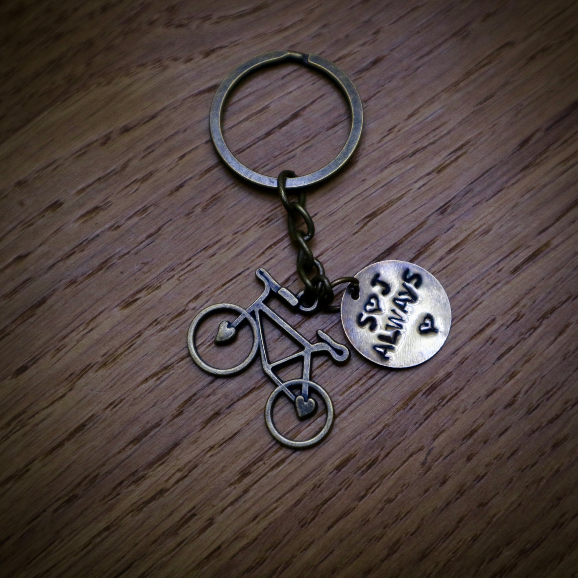 Personalised Always Bike Hand Stamped Keyring