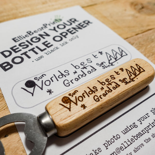 Personalised Custom (Draw Your Own) Wooden Bottle Opener - EllieBeanPrints