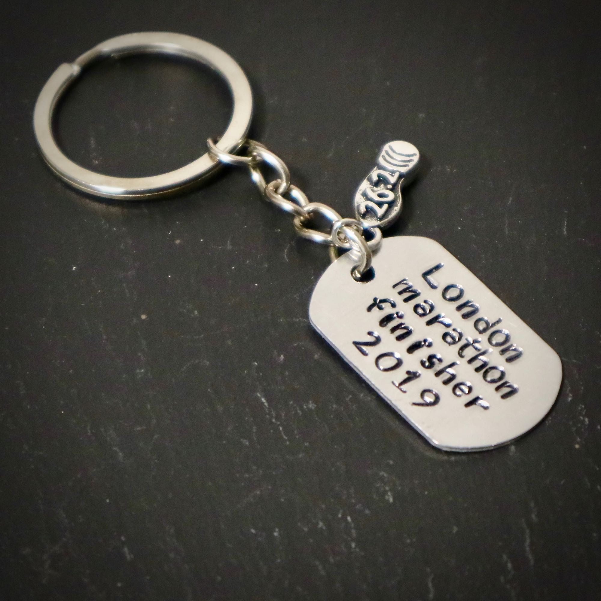 Hand Stamped Personalised Running Finishers Keyring