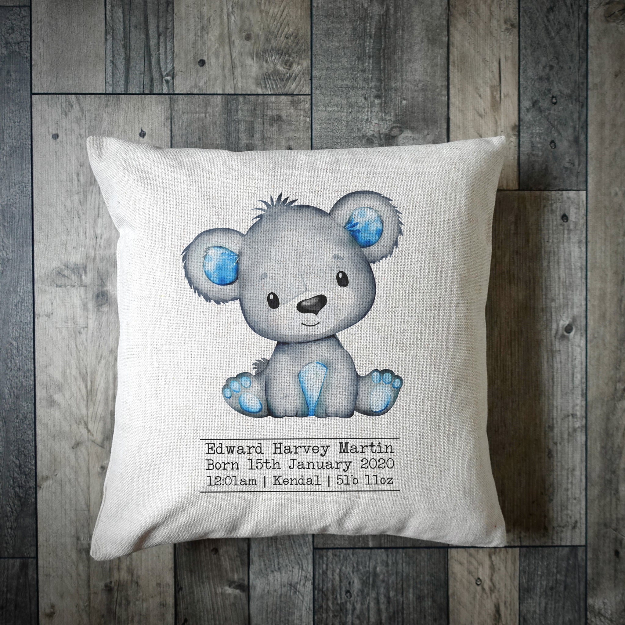 Personalised Cute Bear Cushion Cover EllieBeanPrints