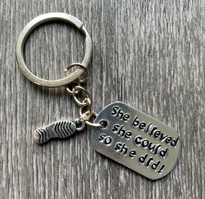 She/He Believed Runners Hand Stamped Keyring